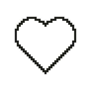 Kalp Pixelated Simgesi. Sevgi ve Sevginin Piksel Sanat Tasviri. Bakım ve Tutku Sembolü. İzole Vektör İllüstrasyonu.