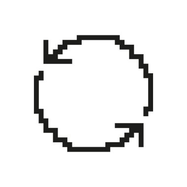 Okları Piksel Sanatında Tazele. Pikselleştirilmiş Dairesel Hareket ve Yeniden Yükleme Sembolü. İzole Vektör İllüstrasyonu.