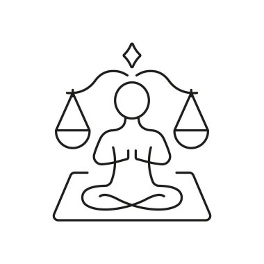 Yoga Dengesi Gevşeme Hattı Simgesi. Poose Lotus 'taki Ruhani Zen Kişi. Sağlık Sağlığı Zihin Özeti Simgesi. Lotus 'a poz ver. Düzenlenebilir Vuruş. İzole Vektör İllüstrasyonu.