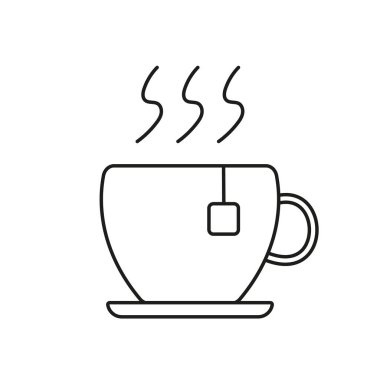 Teacup with Steam and Teabag Line Icon. Hot Beverage with Saucer Outline Symbol. Editable Stroke. Isolated Vector Illustration. clipart