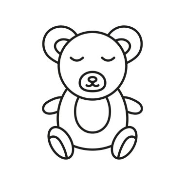 Uyuyan Ayı Hattı Simgesi. Çocukluk Konforu ve Yatma Vakti Oyuncak Taslak Sembolü. Yatak Dinlenmesi İçin Yumuşak Yumuşak Oyuncak. Düzenlenebilir Vuruş. İzole Vektör İllüstrasyonu.