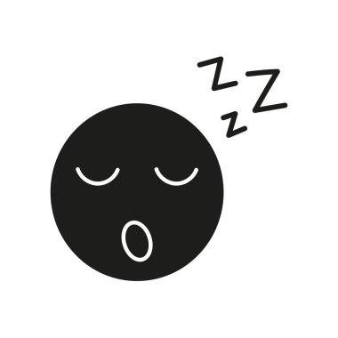 ZZZ Siluet Simgesi ile Uyuyan Yüz. Huzurlu Dinlenme ve Uykulu İfade Sembolü. Yüzü Kapalı Gözler ve ZZZ İşareti, Şekerleme Kavramı. İzole Vektör İllüstrasyonu.