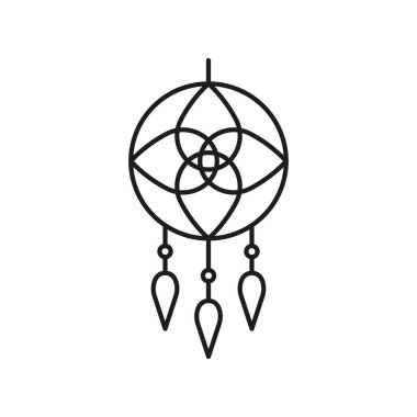 Dreamcatcher Line Simgesi. Uyku Yardım Hattı İşareti. Kötü rüyalara karşı koruma. İyi Rüyaları Yakalamanın Sembolü. Düzenlenebilir Vuruş. İzole Vektör İllüstrasyonu.