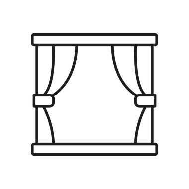 Perde Hattı Simgesi Olan Pencere. Özet Sembollü Ev Penceresi. İç mimari için perdeler. Düzenlenebilir Vuruş. İzole Vektör İllüstrasyonu.