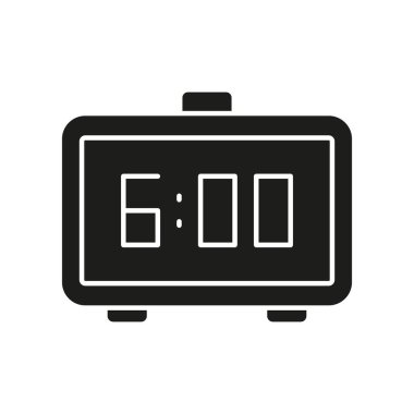 Dijital Alarm Saati 6: 00 Siluet Simgesini gösteriyor. Morning Wake Time Glyph Sembolünü göster. İzole Vektör İllüstrasyonu.