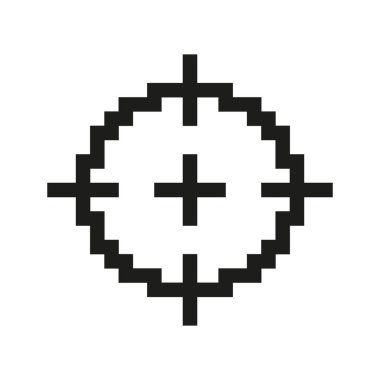 Pixelated Hedef Simgesi. Retro Kumar Crosshair Sembolü. Piksel Sanat Biçiminde Odaklanmış Hedef Sembolü. İzole Vektör İllüstrasyonu.