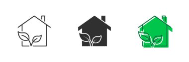 Eco Friendly House Line ve Silhouette Icon Set. Yeşil Ev ve Sürdürülebilirlik İşareti. Eco Green House ikonu. Düzenlenebilir Vuruş. İzole Vektör İllüstrasyonu.