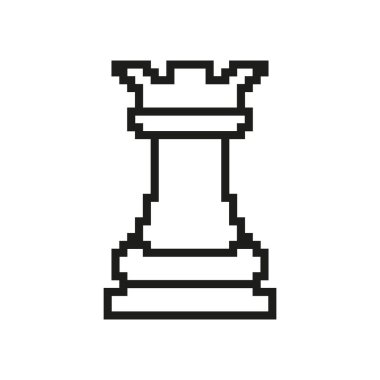 Satranç Kalesi Pixelated Simgesi. Bir Satranç Parçası 'nın Piksel Sanat Sembolü Savunma veya Strateji için. Stratejik Düşünce İşareti. İzole Vektör İllüstrasyonu.