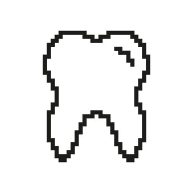 Diş pikselleştirilmiş simge. Diş Sağlığı ve Bakımı Piksel Sanat Sembolü. Ağız temizliği, diş hekimliği ve sağlık hizmetleri. İzole Vektör İllüstrasyonu.