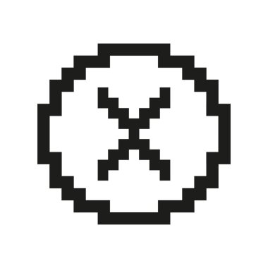 Simge Çemberinde Resim Haçı. Çemberin İçindeki Pikselleştirilmiş Haç İptal ya da Reddedilme Sembolü. İzole Vektör İllüstrasyonu.