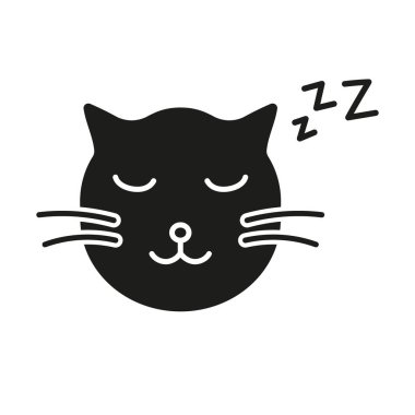 ZZZ Siluet Simgesi ile Uyuyan Kedi Surat. Huzurlu Hayvan Dinlenme ve Rahatlama Sembolü. Sakin ve rahat Hayvan Uykusu. İzole Vektör İllüstrasyonu.