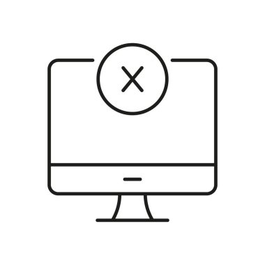 Çapraz İmza Satırı Simgesi ile bilgisayar monitörü. Masaüstü Ekran Dış Hatası Sembolündeki Eylemi İptal Et. Düzenlenebilir Vuruş. İzole Vektör İllüstrasyonu.