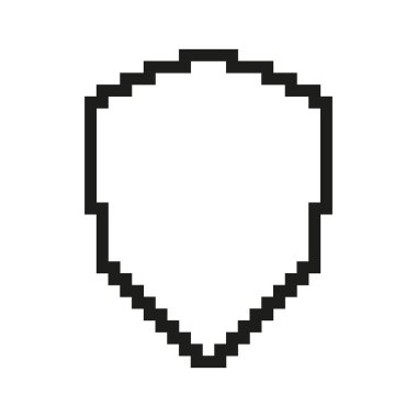 Piksel Sanat Kalkanı Taslak Simgesi. Pikselleştirilmiş Koruma, Güvenlik ve Koruma Sembolü. İzole Vektör İllüstrasyonu.