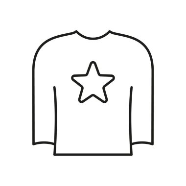 Uzun Kollu Gömlek Çizgisi Simgesindeki Star Print. Sıradan Moda Giysileri Taslak Sembolü. Pijama İşareti. Düzenlenebilir Vuruş. İzole Vektör İllüstrasyonu.