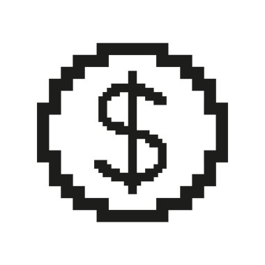 Çember Simgesindeki Piksel Sanat Dolar Sembolü. Çemberin İçindeki Dolar İşareti, Para ya da Finans Sembolü. İzole Vektör İllüstrasyonu.
