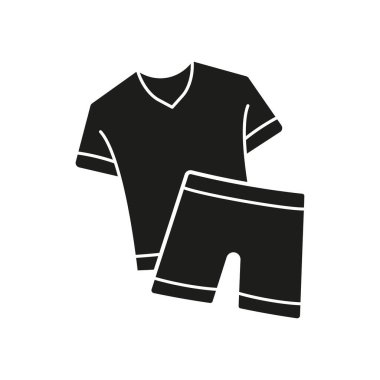 Gömlekli pijama seti ve Shorts Silhouette Simgesi. Rahat uyku giysisi Glyph Sembolü. Sıcak uyku zamanı giysisi. İzole Vektör İllüstrasyonu.