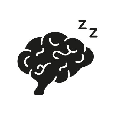 Beyin ve Uyku ZZZ Siluet Simgesi. Zihinsel Dinlenme ve Rahatlama Sembolü. Huzurlu Beyin. İzole Vektör İllüstrasyonu.