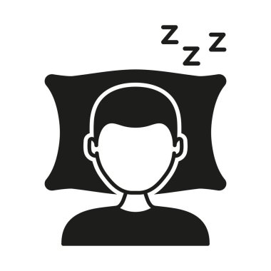 Yastığın Üzerinde ZZZ Siluet Simgesiyle Uyuyan Adam. Huzurlu Uyku Sembolü. Huzurlu Uyku. İzole Vektör İllüstrasyonu.