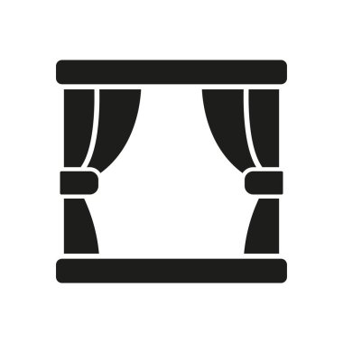 Perdeli Pencere Siluet Simgesi. Perdeli Ev Penceresi Kabartma Sembolü. İç mimari için perdeler. İzole Vektör İllüstrasyonu.