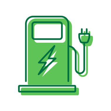 Yeşil Enerji Otomobil Simgesi şarj İstasyonu. Elektrik Otomatik Simgesi için şarj aleti. Araç Aracı Pictogram için Elektrik İstasyonu. Düzenlenebilir Vuruş. İzole Vektör İllüstrasyonu.