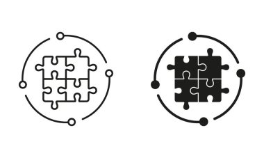 Bulmaca, Testere Çözüm Hattı ve Siluet Simgesi Ayarları. Fikir, Meydan Okuma Oyunu, Takım İşareti. Düzenlenebilir Vuruş. İzole Vektör İllüstrasyonu.