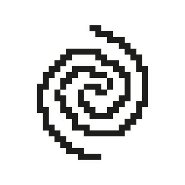 Pixelated Spiral Icon. Pikseldeki Dönen Hareket Sembolü Sanat Tarzı. Bükme ve Döndürme Döndürme Şekli Dinamik Hareketi Sembolize ediyor. İzole Vektör İllüstrasyonu.