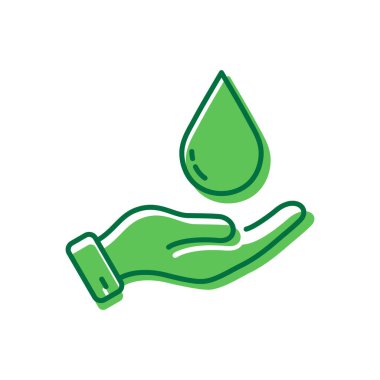 Aqua Kaynağını, Çevre Koruma Simgesini Kaydet. El Tutuşu Su Düşürme Pictogramı. Hijyen Sağlık Hizmetleri, Temizlik Su Sembolü. Düzenlenebilir Vuruş. İzole Vektör İllüstrasyonu.