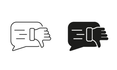 Konuşma baloncuğunu bırak. Olumsuz Eleştiri, Kötü Geri bildirim Hattı ve Siluet Simgesi Ayarları. Hayal kırıklığına uğramış müşteri piktogramı. Sembolden nefret ediyorum. Düzenlenebilir Vuruş. İzole Vektör İllüstrasyonu.