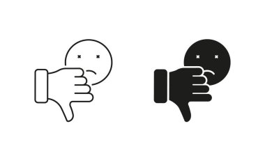 Kötü geri bildirim, Emoji Pictogram 'dan hoşlanmamak. Kederli Duygu Satırı ve Siluet Simgesi Ayarlı Başparmak Aşağı. Sosyal Medya Sembolü 'nün aksine. Anlaşmazlık işareti. Düzenlenebilir Vuruş. İzole Vektör İllüstrasyonu.