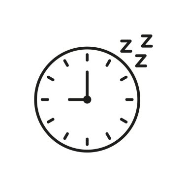 Uyku Sembol Çizgisi Simgesi Simgesi Simgeli Saat. Uyku Programı, Dinlenme Zamanlaması ve Yatma Vakti Rutin Taslak Sembolü. Uyku Yönetimi ve Sağlık. Düzenlenebilir Vuruş. İzole Vektör İllüstrasyonu.