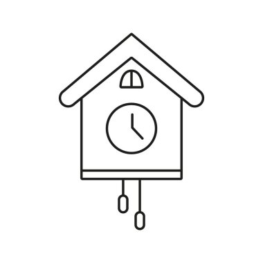 Guguklu Saat Hattı Simgesi. Geleneksel zaman tutma, ev dekorasyonu ve klasik tarz taslak sembolü. Klasik Sarkacı Olan Duvar Saati Tasarımı. Düzenlenebilir Vuruş. İzole Vektör İllüstrasyonu.