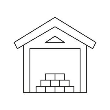 Depo Tesisi Hat Simgesi. Envanter Yönetimi ve Lojistik Taslak Sembolü. Verimli Malzeme Zinciri Organizasyonu. Düzenlenebilir Vuruş. İzole Vektör İllüstrasyonu.