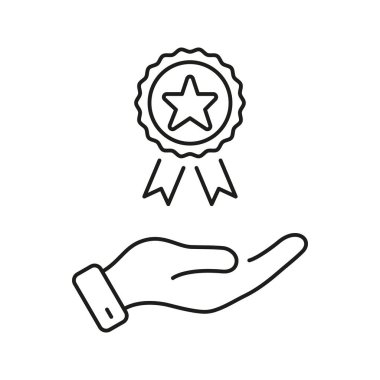 El Teklifi Ödülü Kurdele Hattı Simgesi. Tanınma, Başarı ve Mükemmellik Sembolü. Ödül ve Onur Temsilcisi. Düzenlenebilir Vuruş. İzole Vektör İllüstrasyonu.