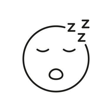 Zzz Hattı Simgesi ile Uyuyan Yüz. Dinlen, uyu ve rahatlama sembolü. Yorgunluk, Şekerleme ve Uyuklama Temsili. Düzenlenebilir Vuruş. İzole Vektör İllüstrasyonu.