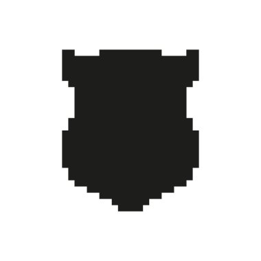 Shield Silhouette Piksel Sanat Simgesi. Güvenlik, Koruma ve Savunma Sembolü. Retro Oyun Tarzı Amblemi. İzole Vektör İllüstrasyonu.