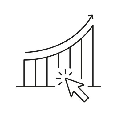 Oklu Grafik ve İmleç Satırı Simgesi. Veri Analizi, Büyüme İzleme ve Çevrimiçi Etkileşim Ana Hattı Sembolü. İşletme Performans İzleme. Düzenlenebilir Vuruş. İzole Vektör İllüstrasyonu.