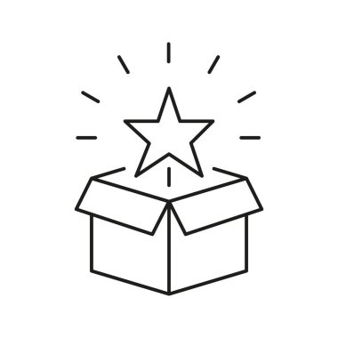 Yıldız Simgesi ile hediye kutusunu aç. Sürpriz, Ödül ve Özel Taslak Sembol. Kutlama ve Heyecan Kavramı. Düzenlenebilir Vuruş. İzole Vektör İllüstrasyonu.