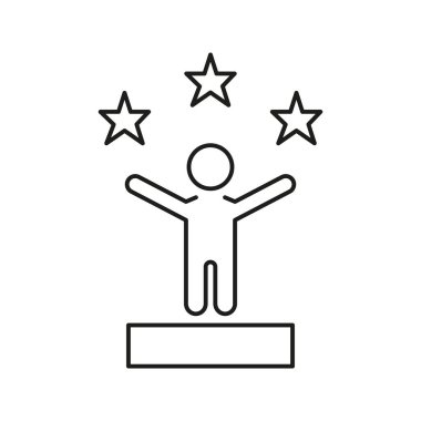 Yıldızlar Çizgisi Simgesi olan kişi. Başarı, Başarı ve Tanınma Özet Sembolü. Zaferi ve mükemmelliği kutluyoruz. Düzenlenebilir Vuruş. İzole Vektör İllüstrasyonu.