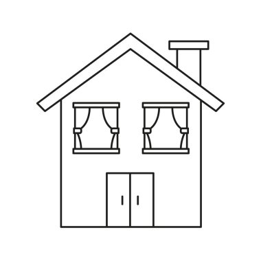 Pencereleri ve baca hattı simgesi olan bir ev. Ev Mimarisi ve Ev Tasarımı Tasarım Sembolü. Gayrimenkul, mülk ve Yaşam Alanı kavramı. Düzenlenebilir Vuruş. İzole Vektör İllüstrasyonu.