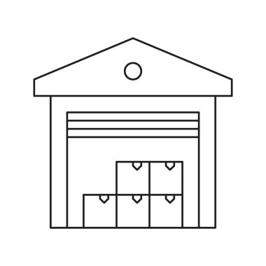 Kutu Hattı Simgesi olan Depo. Depolama Tesisi ve Envanter Yönetim Ana Hattı Sembolü. Lojistik ve İkmal Zinciri Operasyonları. Düzenlenebilir Vuruş. İzole Vektör İllüstrasyonu.