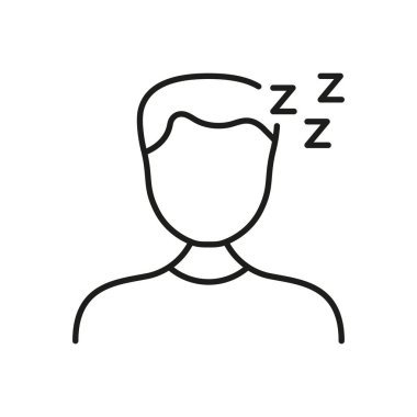 Zzz Icon 'la yatan kişi. Uyu, Dinlen ve Rahatlama Ana Hattı Sembolü. Uyku Kalite ve Sağlık Konsepti. Düzenlenebilir Vuruş. İzole Vektör İllüstrasyonu.