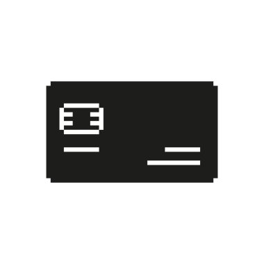 Pikselleştirilmiş Kredi Kartı Simgesi. Maliye, Ödeme ve Güvenlik Sembolü. İzole Vektör İllüstrasyonu.