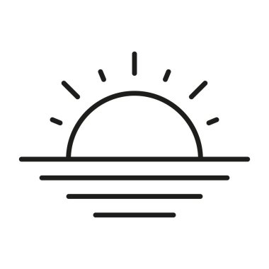 Ufuk Çizgisi Simgesi Üzerinde Gün Doğumu. Yeni Başlangıçlar, Umut ve Yenilenme Ana Hattı Sembolü. Günaydın, Doğa ve Huzur Temsilcisi. Düzenlenebilir Vuruş. İzole Vektör İllüstrasyonu.