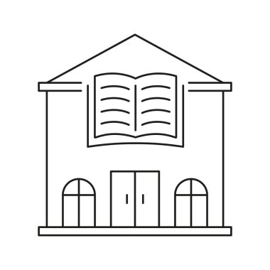 Açık Kitap Satırı Simgesi olan Kütüphane Binası. Bilgi, Eğitim ve Öğrenim Merkezi Sembol Özeti. Akademik Kaynak Tesisi. Düzenlenebilir Vuruş. İzole Vektör İllüstrasyonu.