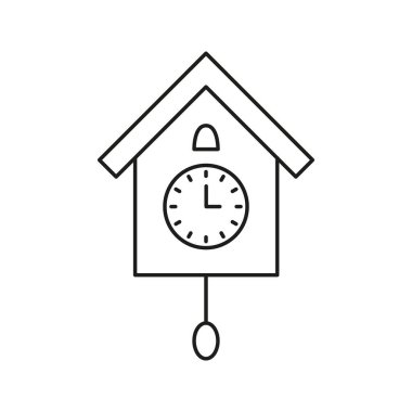 Guguklu Saat Hattı Simgesi. Geleneksel zaman tutma, ev dekorasyonu ve klasik tarz taslak sembolü. Klasik duvar saati tasarımı. Düzenlenebilir Vuruş. İzole Vektör İllüstrasyonu.