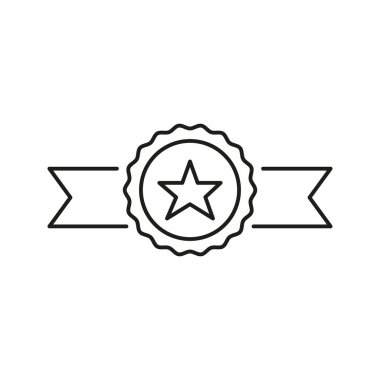 Yıldız çizgisi ikonlu kurdele ödülü. Başarı, Mükemmellik ve Kalite Tanıma Sembolü. Sertifika ve Onur Rozeti. Düzenlenebilir Vuruş. İzole Vektör İllüstrasyonu.
