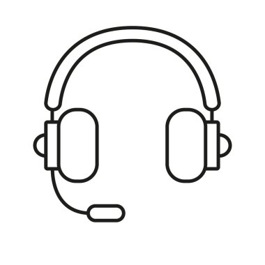 Mikrofon hattı ikonlu kulaklık. Müşteri desteği, oyun ve iletişim ekipmanları ana hatları sembolü. Ses etkileşimi ve Çağrı Merkezi Aracı. Düzenlenebilir Vuruş. İzole Vektör İllüstrasyonu.