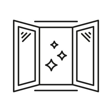 Işıltılı Satır Simgesi ile Pencereyi Aç. Temiz hava, temizlik ve havalandırma ana hatları sembolü. Ev çevresi ve hijyen kavramı. Düzenlenebilir Vuruş. İzole Vektör İllüstrasyonu.