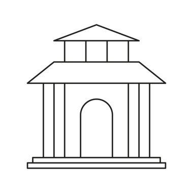 Bank Building Line Simgesi. Finans Kurumu, Tasarruf ve Ekonomik İşlemler Sembolü. Mimarlık ve İş Konsepti. Düzenlenebilir Vuruş. İzole Vektör İllüstrasyonu.
