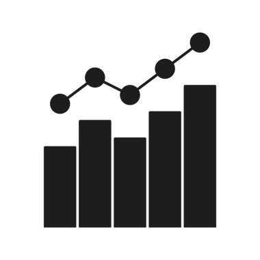 Satır Grafiği Katı Simgesi olan Çizelge Veri Analizi, İş Büyümesi ve Mali Performans İzleme Silueti Sembolü. İstatistiksel görselleştirme. İzole Vektör İllüstrasyonu.
